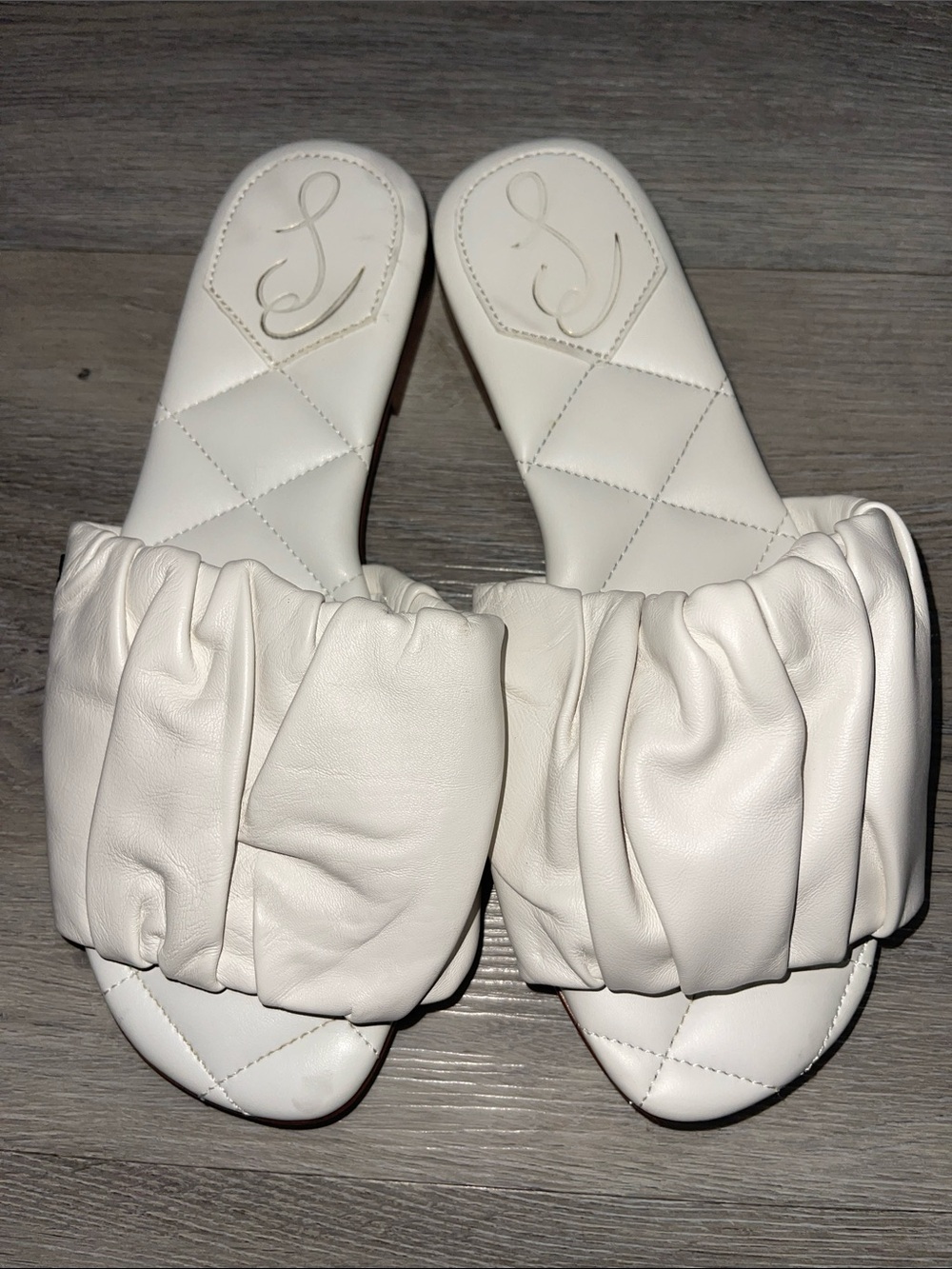 Sam Edelman Cream Ruched Slide Sandals